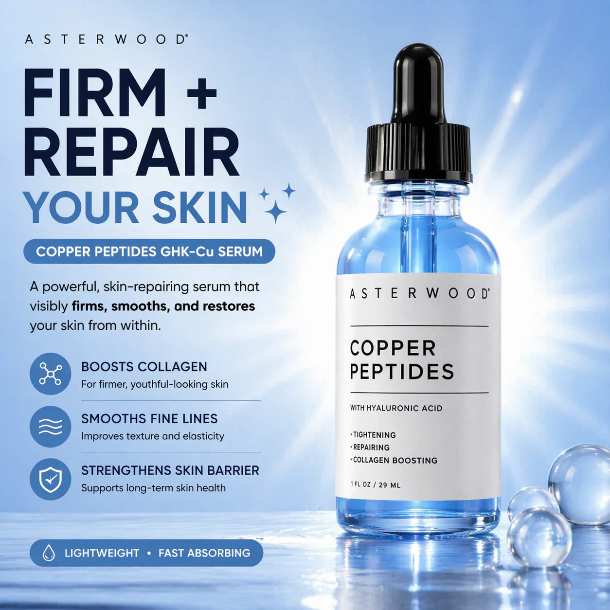 Asterwood Copper Peptides Ghk-Cu FIRMING SERUM